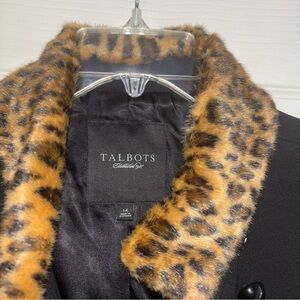 Talbot's Black Wool Blend Jacket with Leopard Trim Size 14